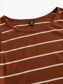 SHEIN EZwear Plus Striped Print Bodycon Tank Dress - Brown - View 4