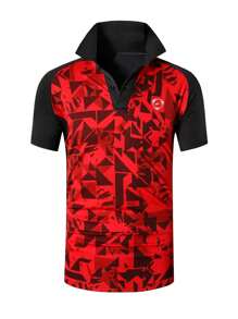 Men Geo Print Polo Neck Sports Tee - Multicolor - View 1