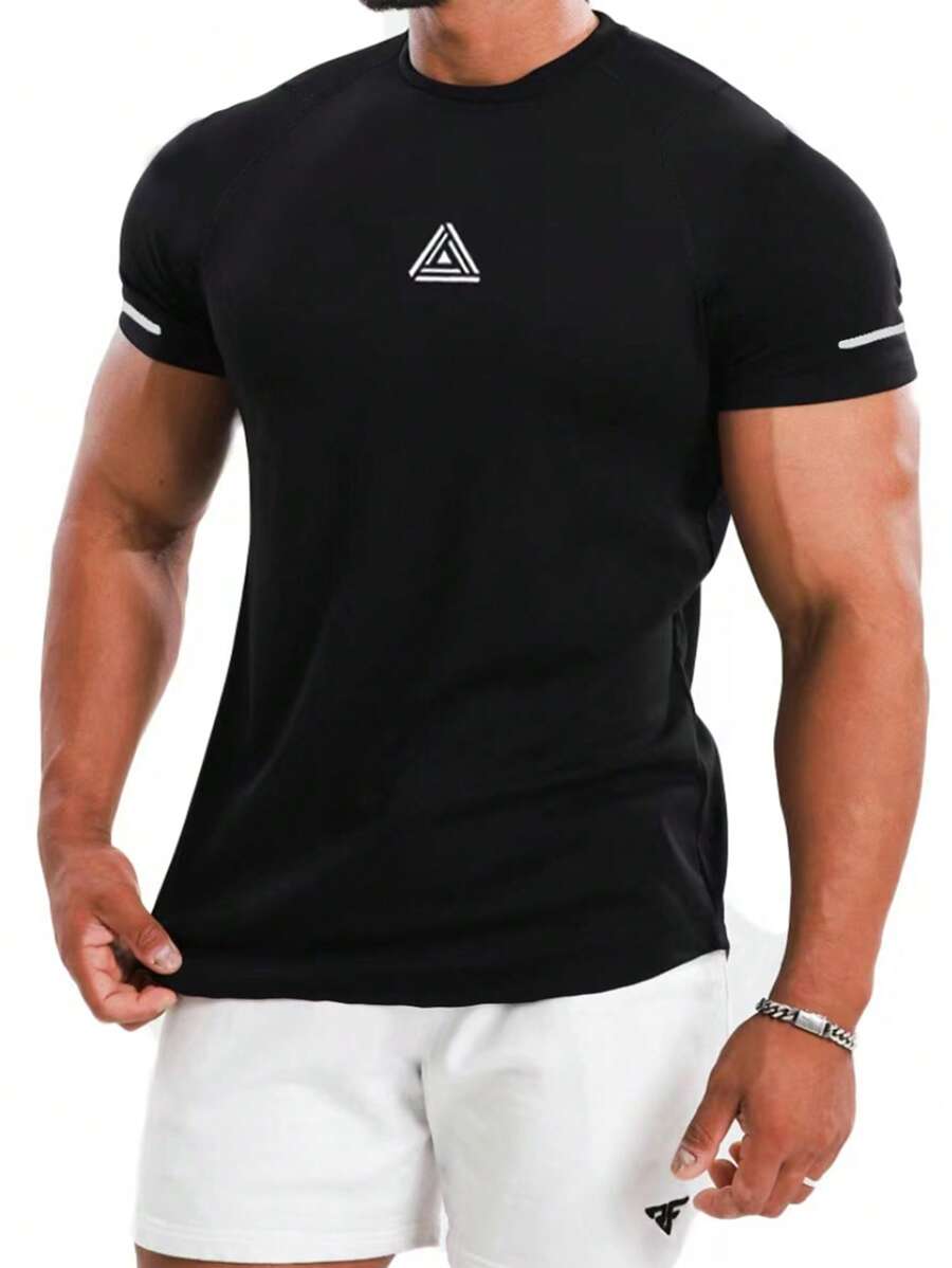 Manfinity Fitness Men Geo Print Sports Tee Workout Tops
