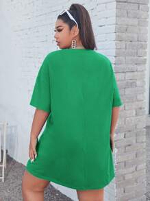 SHEIN EZwear Đầm Plus Size Lá thư Giải trí - màu xanh lá - Xem 2
