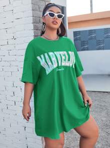 SHEIN EZwear Đầm Plus Size Lá thư Giải trí - màu xanh lá - Xem 5