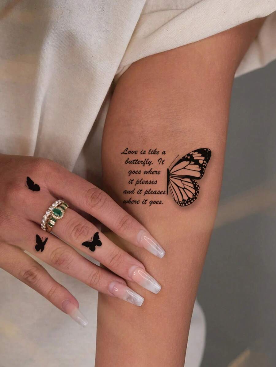 STARTTOOS 1 hoja de pegatina de tatuaje temporal con patrón de mariposa y frases para brazo, muñeca y Body