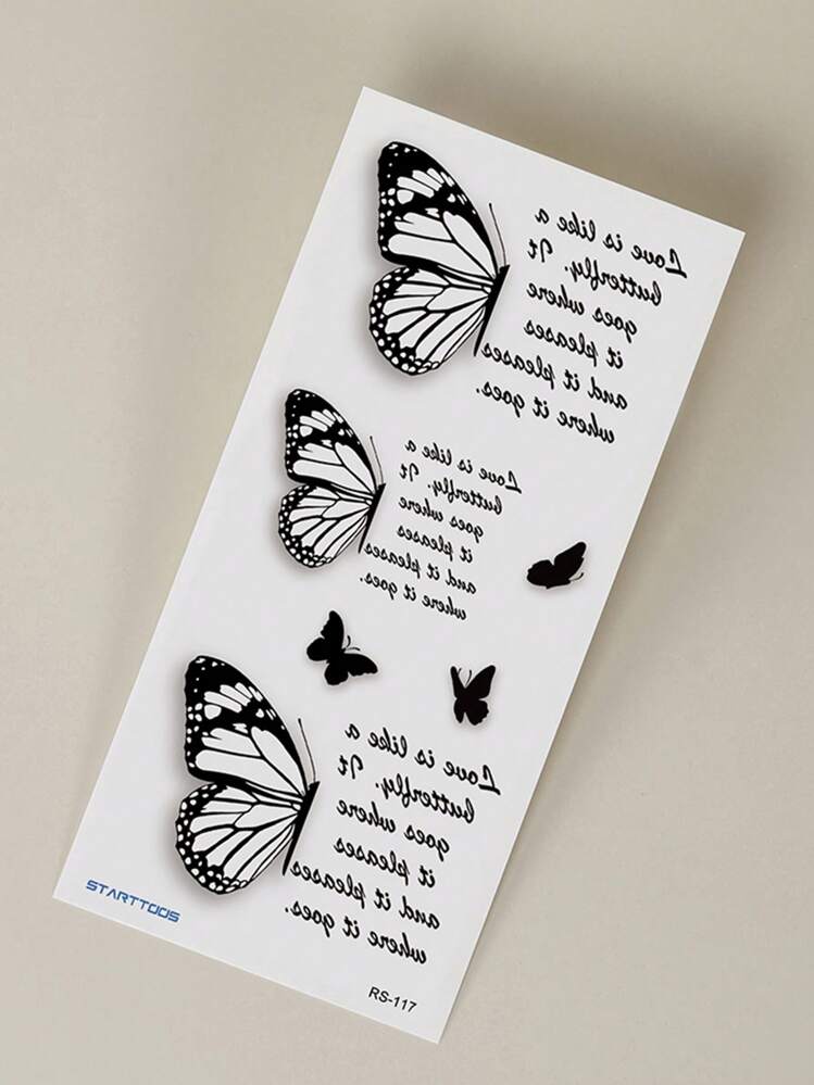STARTTOOS 1 hoja de pegatina de tatuaje temporal con patrón de mariposa y frases para brazo, muñeca y Body - Negro - Añade 6