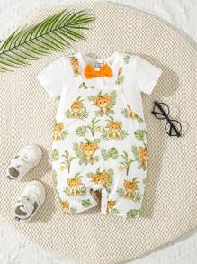 SHEIN Baby Boy Cartoon Graphic Bow Front 2 In 1 Romper - Multicolor - View 1