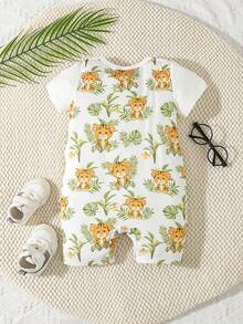 SHEIN Baby Boy Cartoon Graphic Bow Front 2 In 1 Romper - Multicolor - View 2