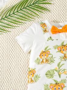 SHEIN Baby Boy Cartoon Graphic Bow Front 2 In 1 Romper - Multicolor - View 3