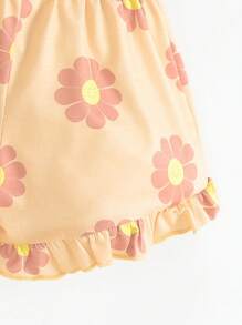 嬰兒印花T恤&荷葉邊短褲 - 卡其色 - 查看 3