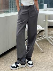DAZY Slant Pocket Straight Leg Suit Trousers - Grey - View 3