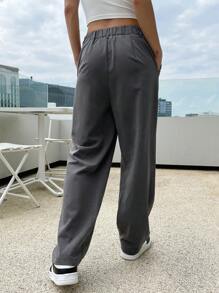 DAZY Slant Pocket Straight Leg Suit Trousers - Grey - View 2