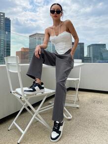 DAZY Slant Pocket Straight Leg Suit Trousers - Grey - View 4