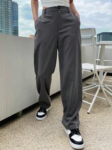 DAZY Slant Pocket Straight Leg Suit Trousers - Grey - View 6