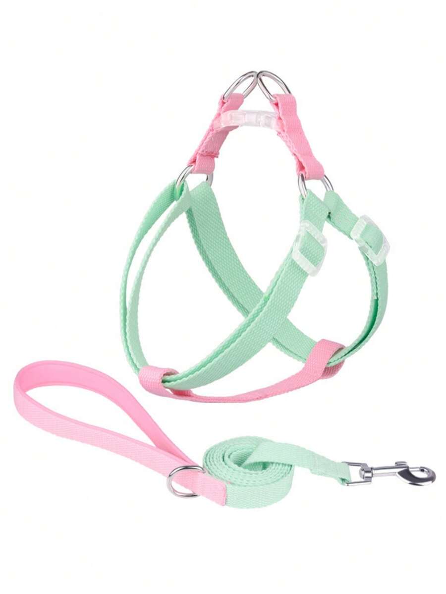 1pc Two Tone Pet Harness & 1pc Pet Leash For Dog For Outdoor - Baby Pink - View 1