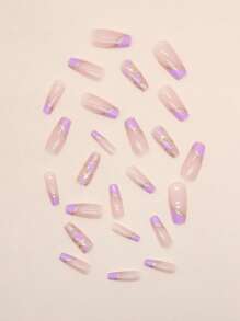 使用 24 件法式长棺材闪光全覆盖按压假指甲套装来提升您的外观，按压指甲美甲用品指甲 - 彩色 - 查看 5