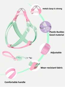 1pc Two Tone Pet Harness & 1pc Pet Leash For Dog For Outdoor - Baby Pink - View 3