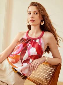 MOTF PREMIUM 花卉圖案編織掛脖上衣 - 彩色 - 查看 2