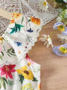 SHEIN Girls Floral Print Ruffle Hem Dress - Multicolor - View 5