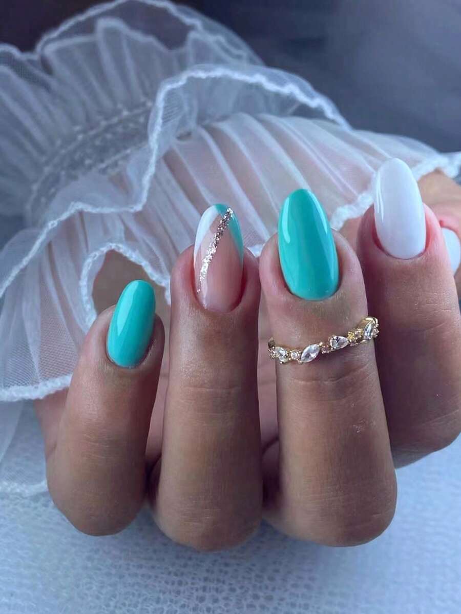 用24入組長杏仁法式全覆蓋假指甲套裝升級您造型 - 彩色 - 查看 1