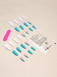 用24入組長杏仁法式全覆蓋假指甲套裝升級您造型 - 彩色 - 查看 2