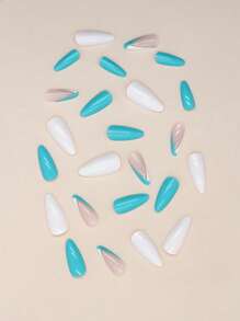 用24入組長杏仁法式全覆蓋假指甲套裝升級您造型 - 彩色 - 查看 4