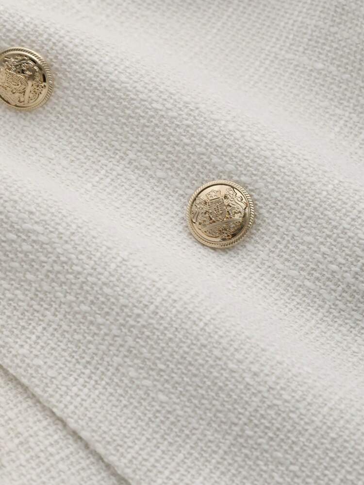 Casual Business Solid Color Textured Square Collar Short Sleeve Cropped Women Button-Up Shirt