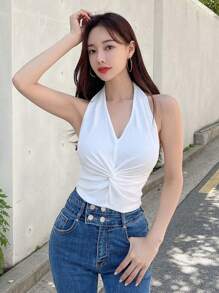 DAZY Twist Front Halter Top - White - View 4