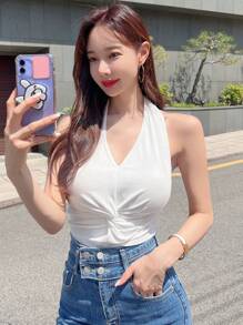 DAZY Twist Front Halter Top - White - View 6