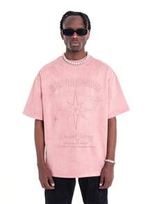 Áo thun Nam Thêu Hình học Lá thư Slogan Giải trí - Hồng - Xem 1