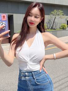 DAZY Twist Front Halter Top - White - View 8