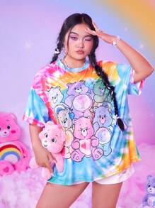 ROMWE X Care Bears 大碼紮染小熊印花落肩T恤 - 彩色 - 查看 1