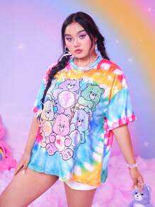 ROMWE X Care Bears 大碼紮染小熊印花落肩T恤 - 彩色 - 查看 4