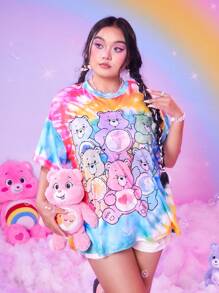 ROMWE X Care Bears 大碼紮染小熊印花落肩T恤 - 彩色 - 查看 5