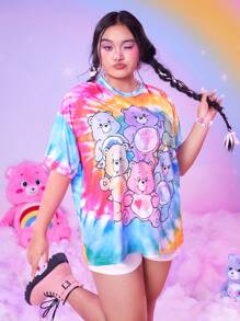 ROMWE X Care Bears 大碼紮染小熊印花落肩T恤 - 彩色 - 查看 6