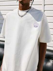 Men Letter Graphic Drop Shoulder Tee - White - View 3