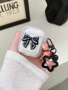 美学蝴蝶结装饰盒，兼容 AirPods - 黑與白 - 查看 2