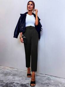 Aveloria High Waist Belted Straight Leg Pants - Black - View 3