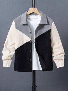 SHEIN 男孩撞色前紐扣夾克不帶T恤 - 彩色 - 查看 1