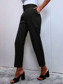 Aveloria High Waist Belted Straight Leg Pants - Black - View 5