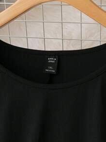 SHEIN Clasi Bộ thời trang Plus Size viền lá sen Viên lá sen Họa tiết hoa Giải trí - màu đen - Xem 4