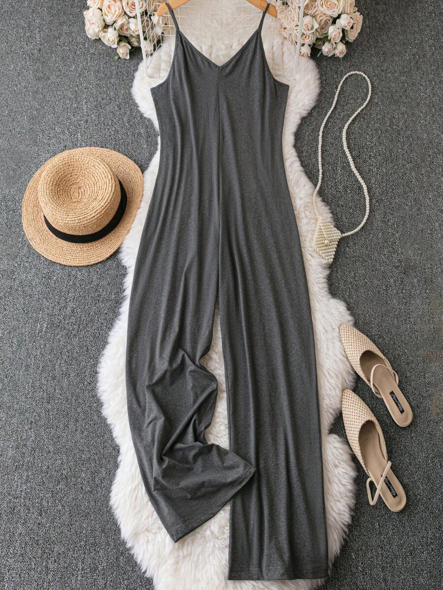 SHEIN LUNE Plus Solid Cami Jumpsuit - Grey - View 1