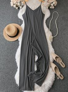 SHEIN LUNE Plus Solid Cami Jumpsuit - Grey - View 2
