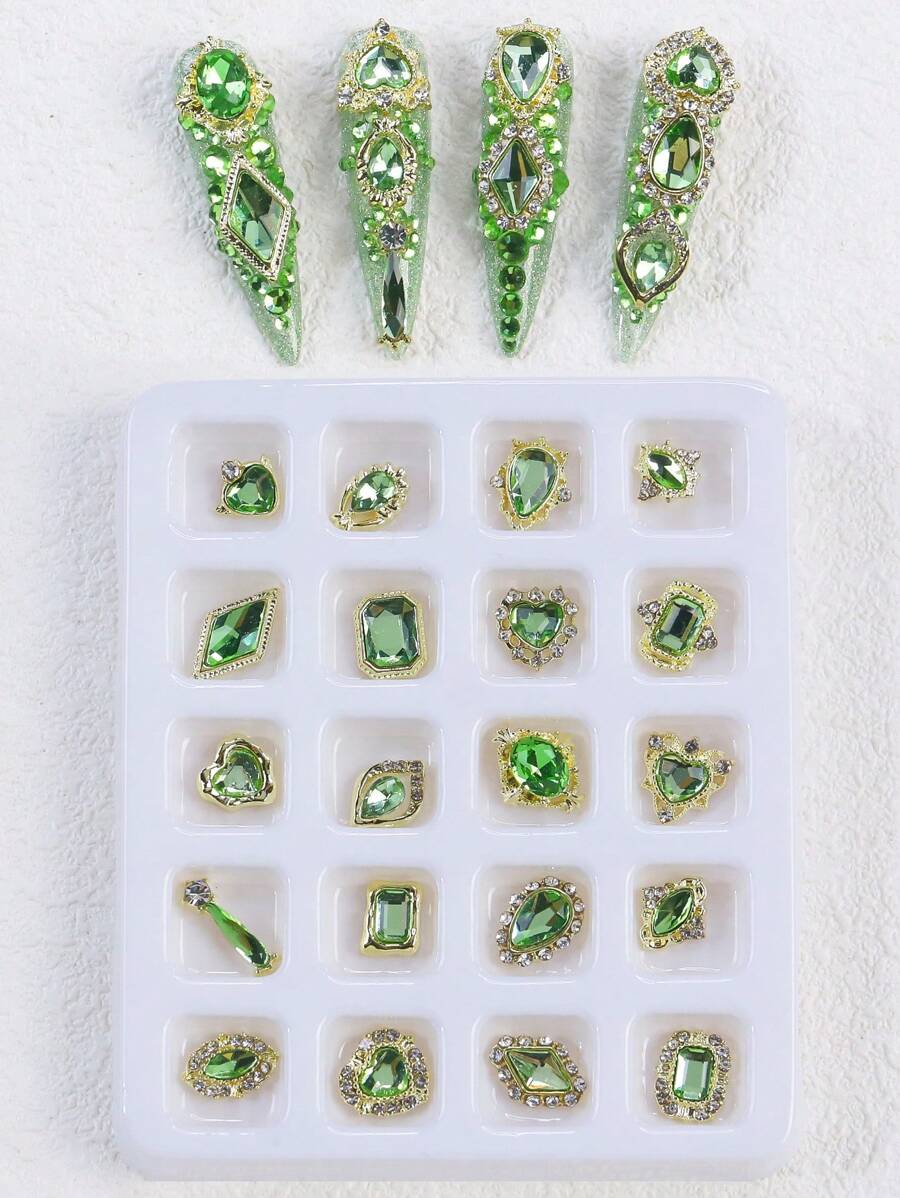 Trang trí móng tay nghệ thuật bằng đá Rhinestone Jade, 20 viên đá Rhinestone 3D trang trí móng tay nghệ thuật cho móng tay Acrylic, vật dụng làm móng DIY - Màu xanh Bạc hà - Xem 1
