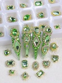 Trang trí móng tay nghệ thuật bằng đá Rhinestone Jade, 20 viên đá Rhinestone 3D trang trí móng tay nghệ thuật cho móng tay Acrylic, vật dụng làm móng DIY - Màu xanh Bạc hà - Xem 2