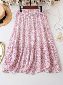 SHEIN Clasi Plus Solid Ruffle Hem Skirt - Multicolor - View 2