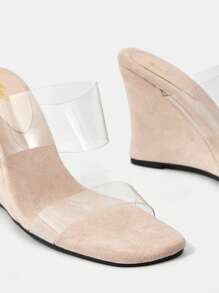 SheIn VCAY Xăng đan đế xuồng thời trang cho nữ, Xăng đan quai trong suốt đôi - Màu be - Xem 5