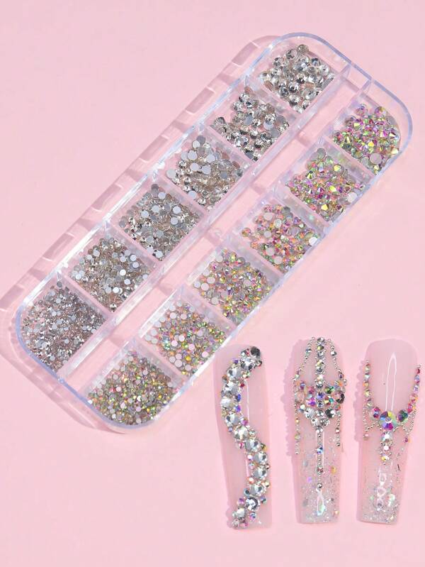 12 Grids/Box Multicolor Flat Bottom Rhinestone Nail Art Decoration DIY Nail Charms Nail Gems Nail Supplies