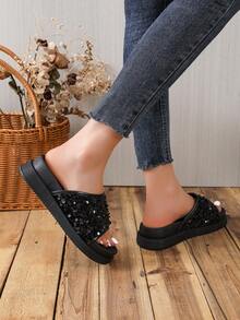 Dép nữ đế dày trang trí lấp lánh tuyệt đẹp - màu đen - Xem 2