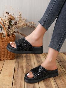 Dép nữ đế dày trang trí lấp lánh tuyệt đẹp - màu đen - Xem 3