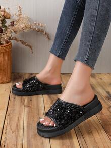Dép nữ đế dày trang trí lấp lánh tuyệt đẹp - màu đen - Xem 4