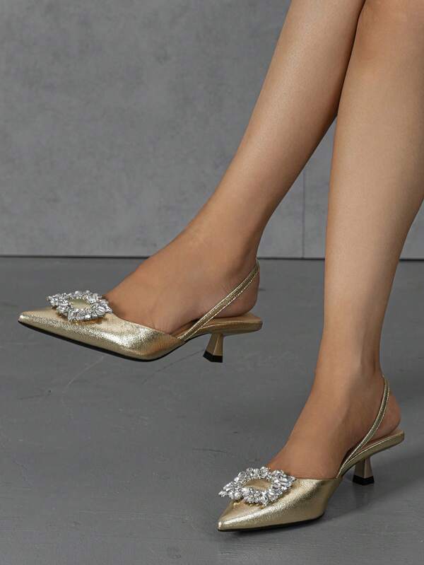 Women's Spring/summer Party Charming Metallic Rhinestone Decor Pointed