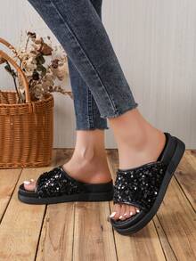 Dép nữ đế dày trang trí lấp lánh tuyệt đẹp - màu đen - Xem 5